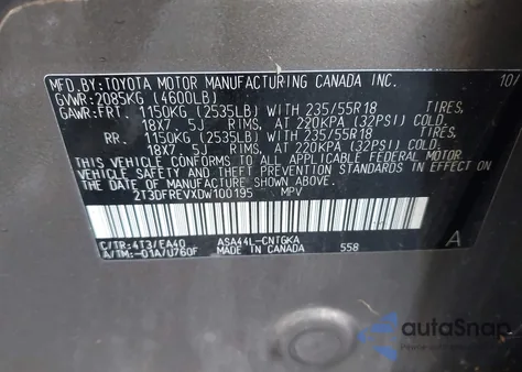 2013 Toyota Rav4 Limited z USA, uszkodzony, nr VIN 2T3DFREVXDW100195